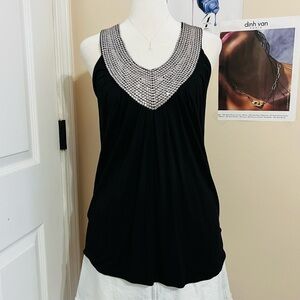 Y2K Black and Silver Halter Tank Top